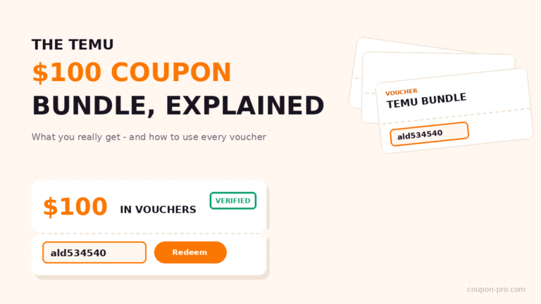 Temu $100 coupon bundle explained - vouchers and code