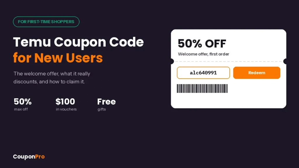 Temu coupon code for new users - welcome offer and first order discount